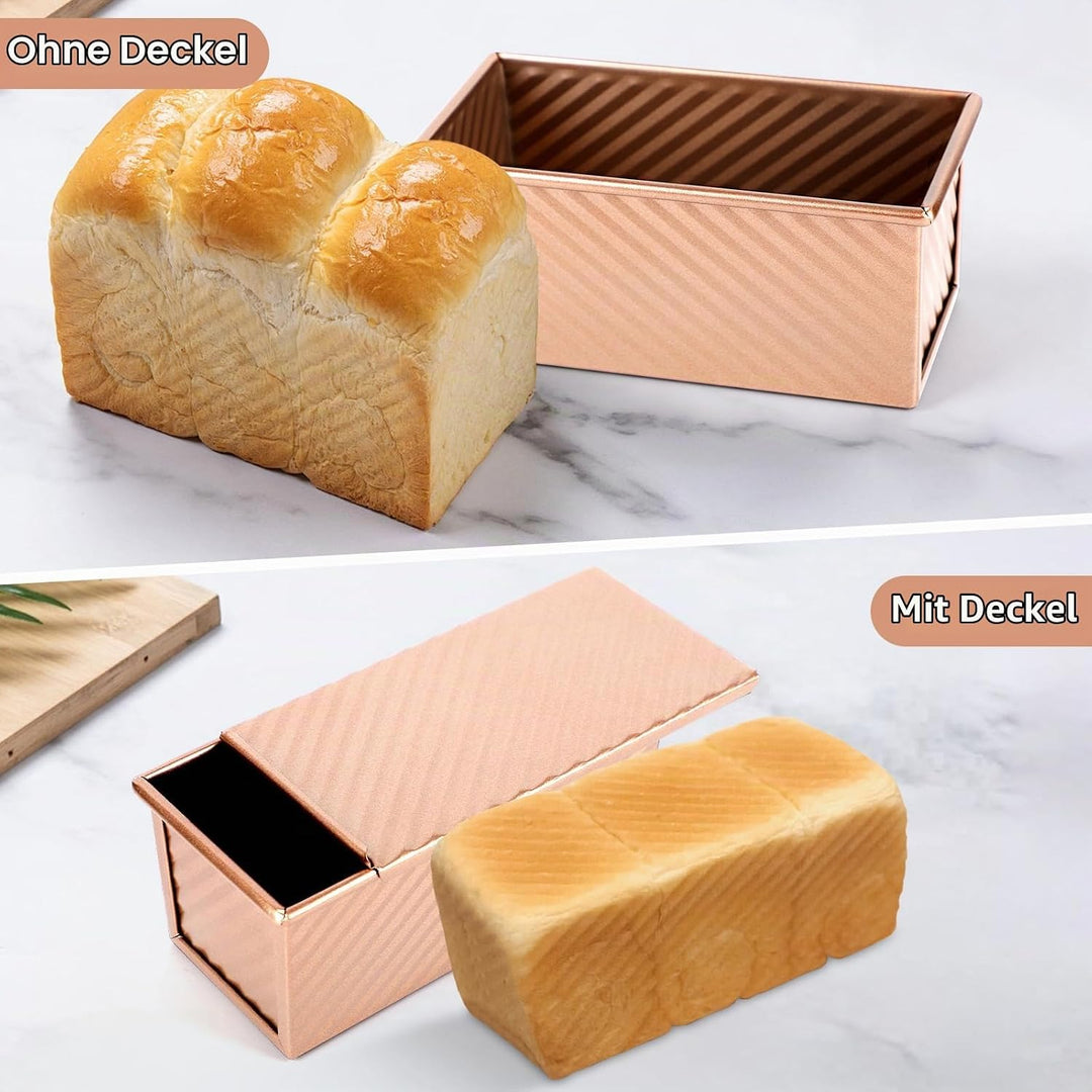 2 PCS Brotbackform mit Deckel, Toastbrot Backform mit Deckel, Antihaft Toastbrotform Backform Set Zu