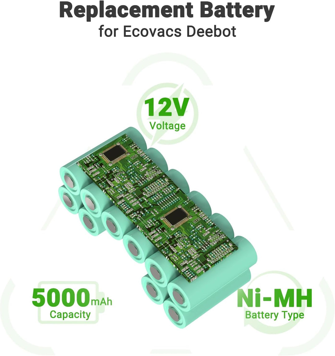 12V 5000mAh Ersatz NI-MH Akku für Ecovacs Deebot Ozmo 900, 901, 902, 907, 600, 610, M88, Deebot DE5G