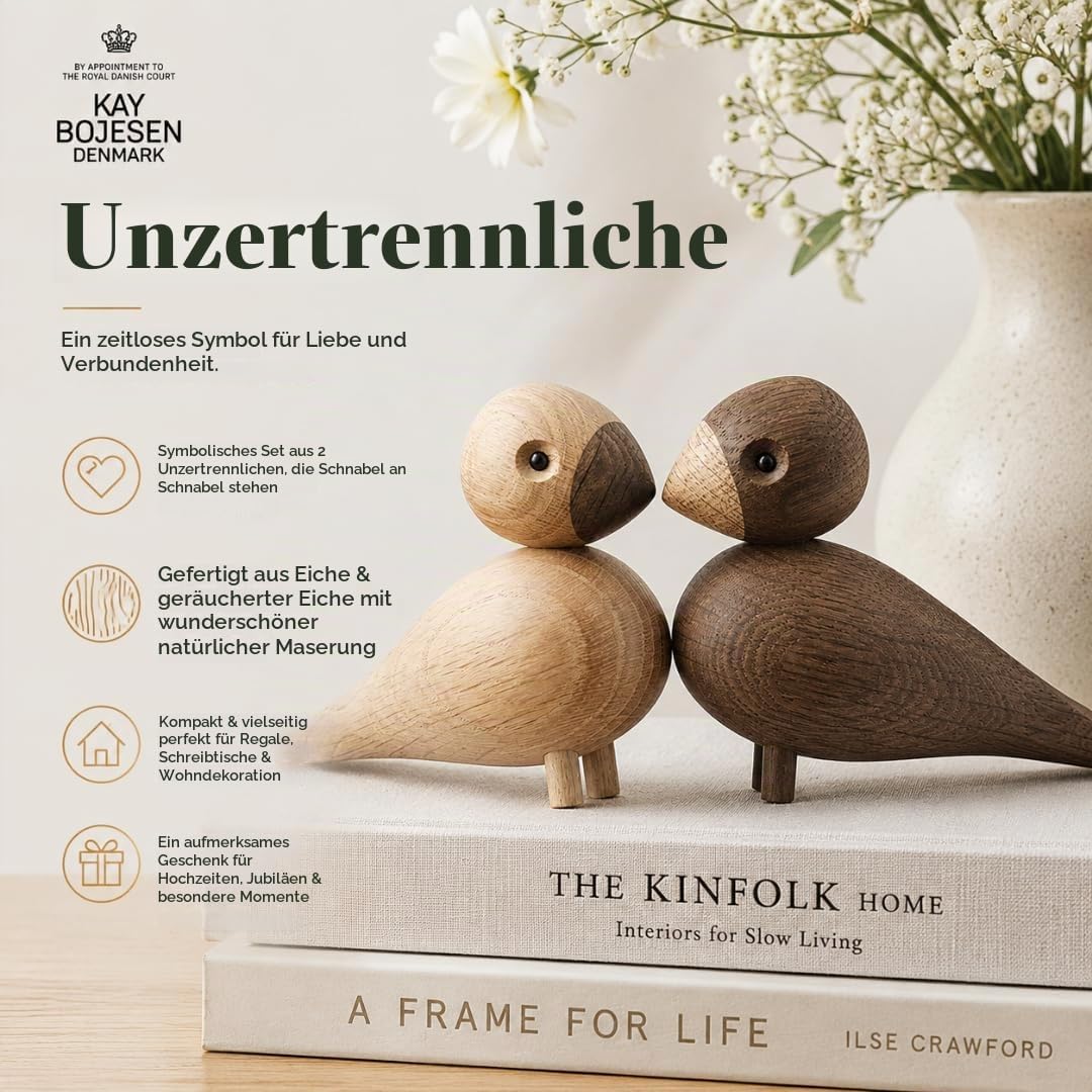 Kay Bojesen Unzertrennliche 1 Paar Figuren 9 cm Singvögel Dekoration, Holz, Holz