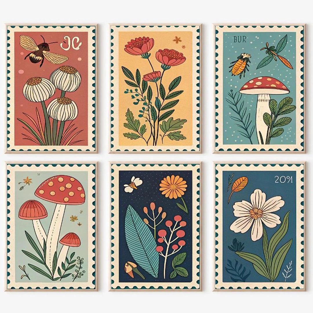 JATOK 6 Stück Malen Nach Zahlen Erwachsene, Grünpflanzen im Briefmarkenstil für Anfänger, Handgemalt