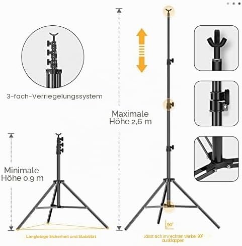 EMART Fotohintergrund Ständer 2,6m x 3m, Verstellbare Foto Hintergrundsystem Fotografie mit 2 Federk