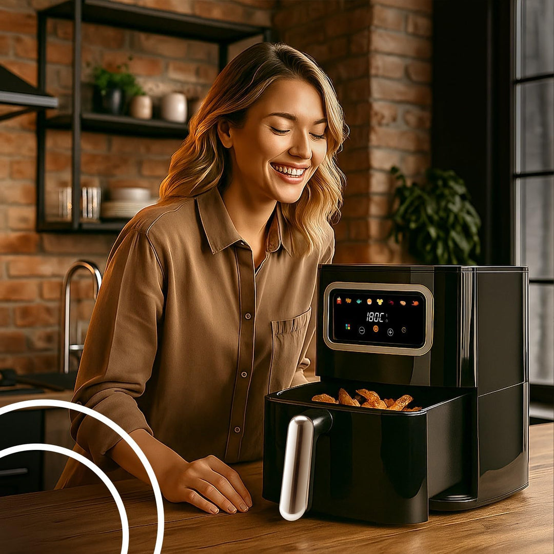 Retoo Heissluftfritteuse 5L mit Touchscreen 1450W, 8-in-1 Airfryer, Spülmaschinenfeste Körbe, Fettar