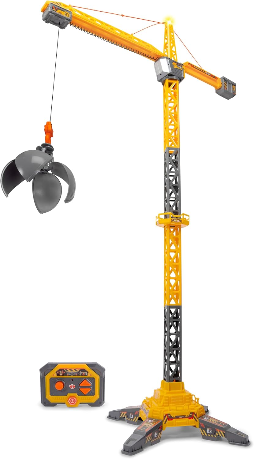 Dickie 203729025 Titan Radiokran mit Funksteuerung, 150 cm, 360° drehbar, mit Licht und USB, inklusi