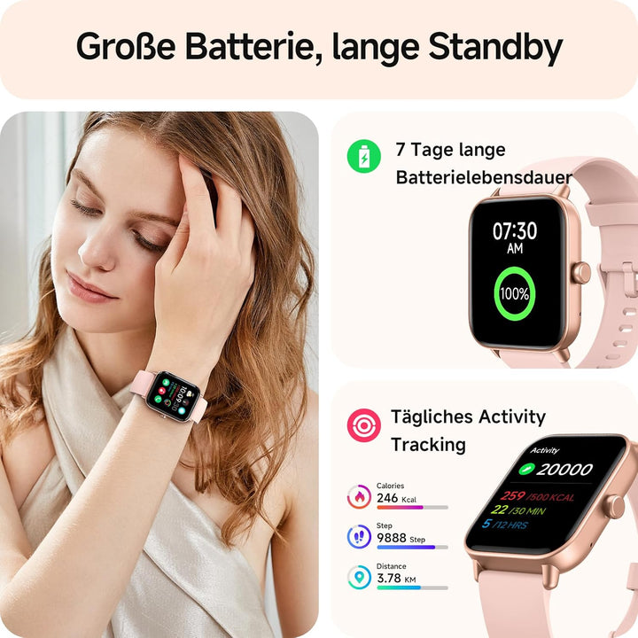 Smartwatch Damen mit Telefonfunktion,1.8" Smart Watch Fitnessuhr mit Whatsapp und Alexa,Herzfrequenz