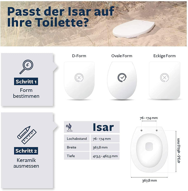 Blauer Hahn® WC Sitz Isar oval | Toilettendeckel mit Absenkautomatik und abnehmbar | Antibakterielle