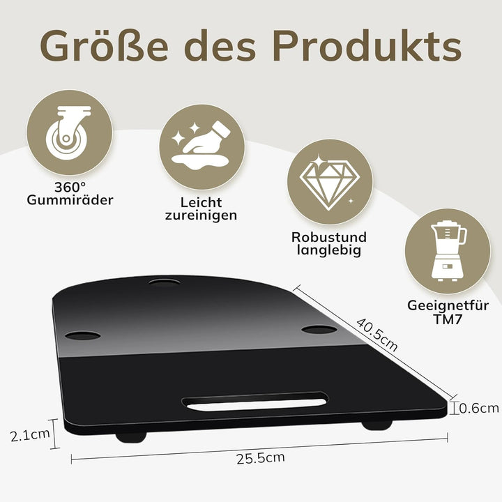 Gleitbrett TM7 für Thermomix, Brett für Thermomix mit 360° Rollen, Stopper & Gummifüssen, Müheloses