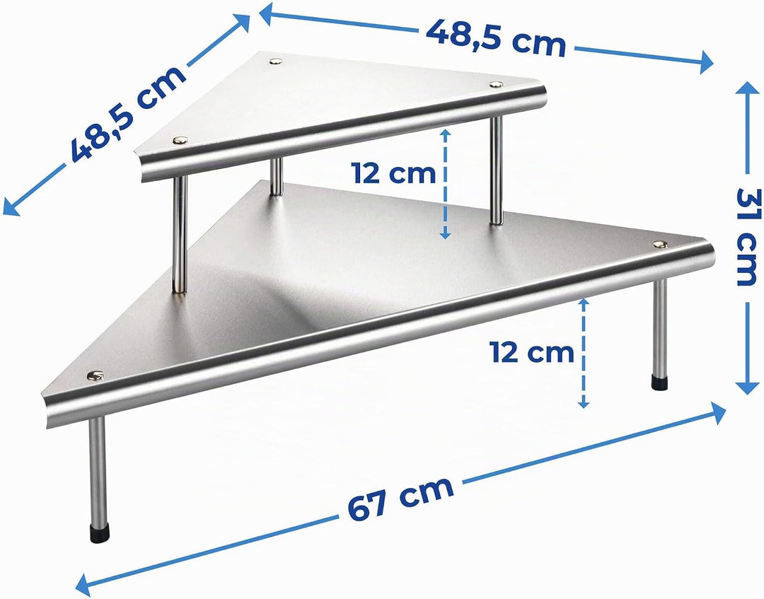 Maximex Küchen-Eckregal Massivo Duo mit 2 Ablagen Edelstahl - Aus Edelstahl, Edelstahl rostfrei, 48.