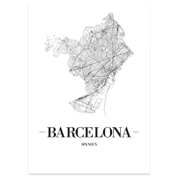 JUNIWORDS Stadtposter, Barcelona, Wähle eine Grösse, 60 x 90 cm, Poster, Schrift A, Weiss 60 x 90 cm