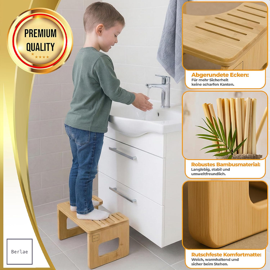 Natur-Bambus Toilettenhocker Erwachsene – Klohocker Klappbar, rutschfest & Langlebig, Faltbarer Kack