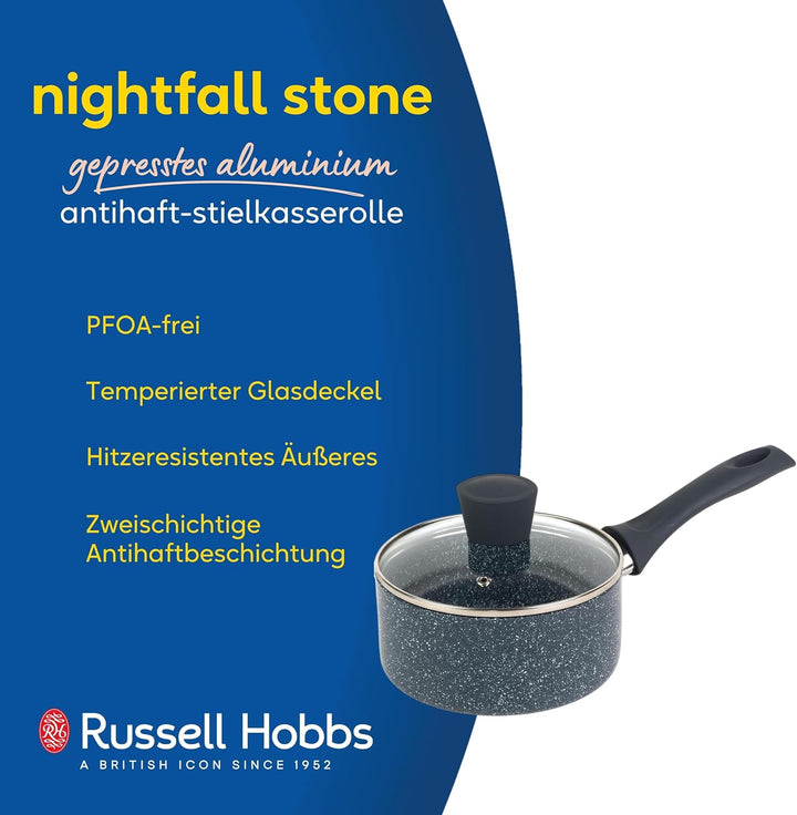 Russell Hobbs RH00844EU antihaftbeschichteter Topf - 16cm/1.2L Stielkasserolle mit Hartglasdeckel, i