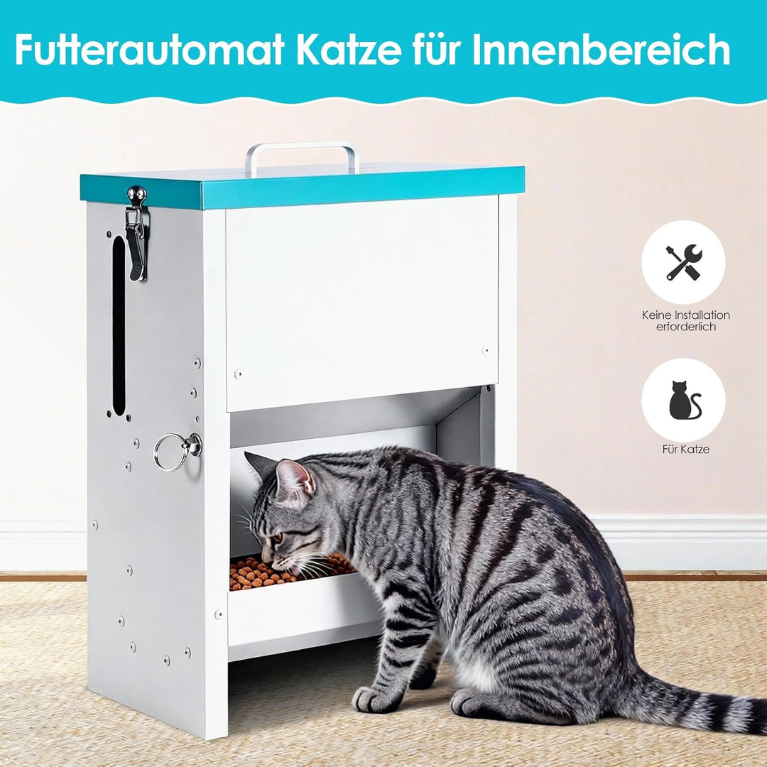 MUYIRTED Futterautomat für Mehrere Katze, 10L Futterspender Katze Trockenfutter, Metall, Regendicht,