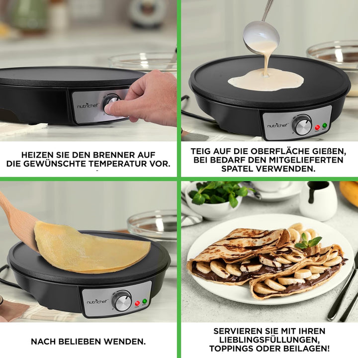 Nutrichef PCRM12EU Elektro-Griddle-Crêpe-Maker-Kochfeld Antihaftbeschichtete 12-Zoll-Aluminium-Kochp