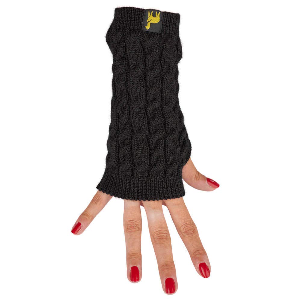 AlpacaOne Arosa Alpaka Pulswärmer für Damen aus 100% Baby Alpaka XS-XL Schwarz, Schwarz