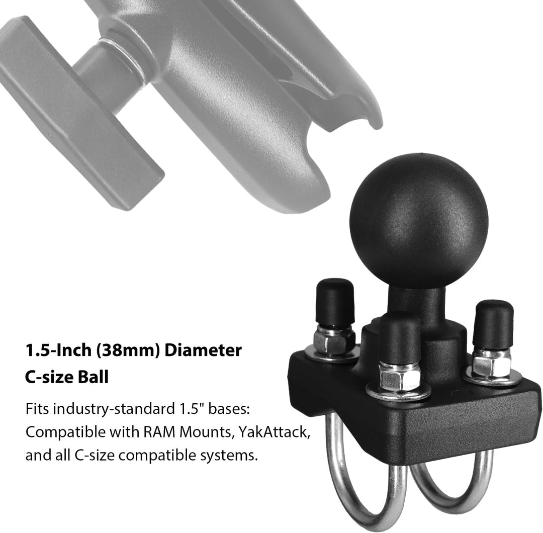 1,5 Zoll C-Kugel Basis mit U-Bügel Halterung, verstärkter Aluminium-Guss für 19-31mm Rohre, 304 Edel