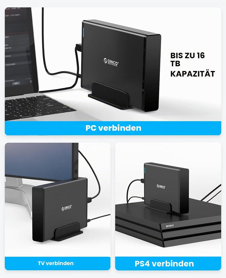 ORICO 3,5 Zoll Externes Festplattengehäuse mit Abnehmbarem Gehäuse USB 3.0 auf SATA 3.0 5Gbps für SA