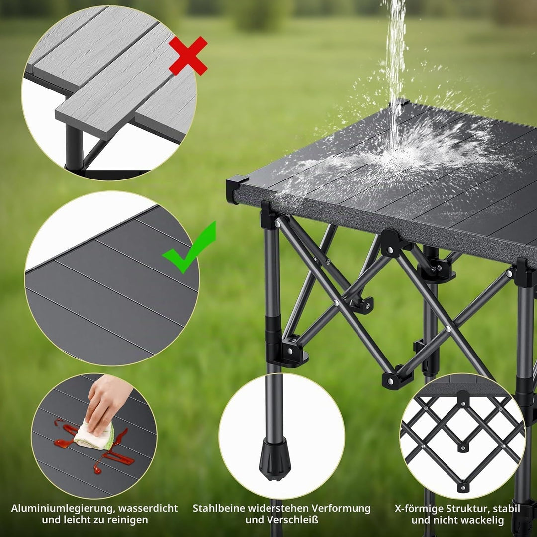 Anbte Campingtisch Klapptisch 50x41cm(LxB) Aluminium Aufrollbare Tischplatte mit 2 Höhen 44/70cm X-F