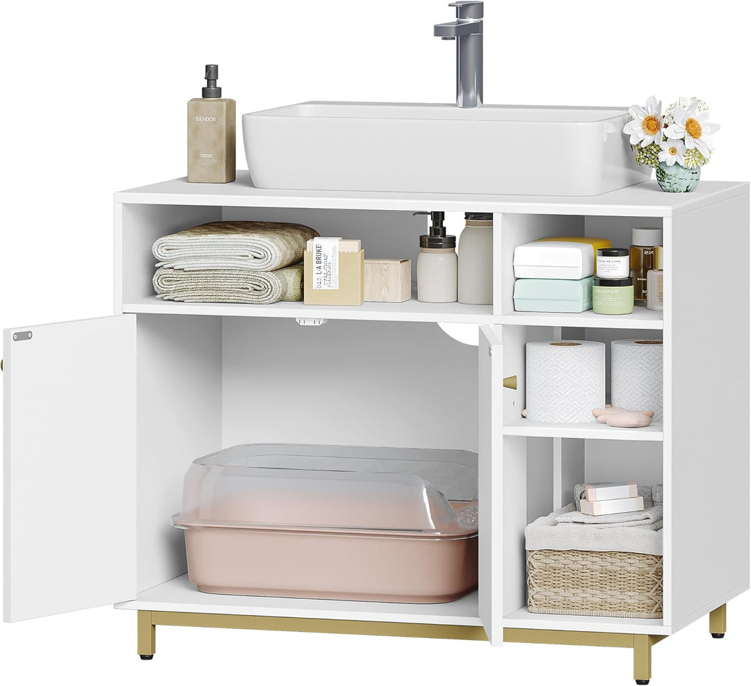 Hzuaneri Katzenschrank, Katzenklo Schrank mit Speicherfunktion, 80 x 45 x 65 cm, Waschbeckenuntersch