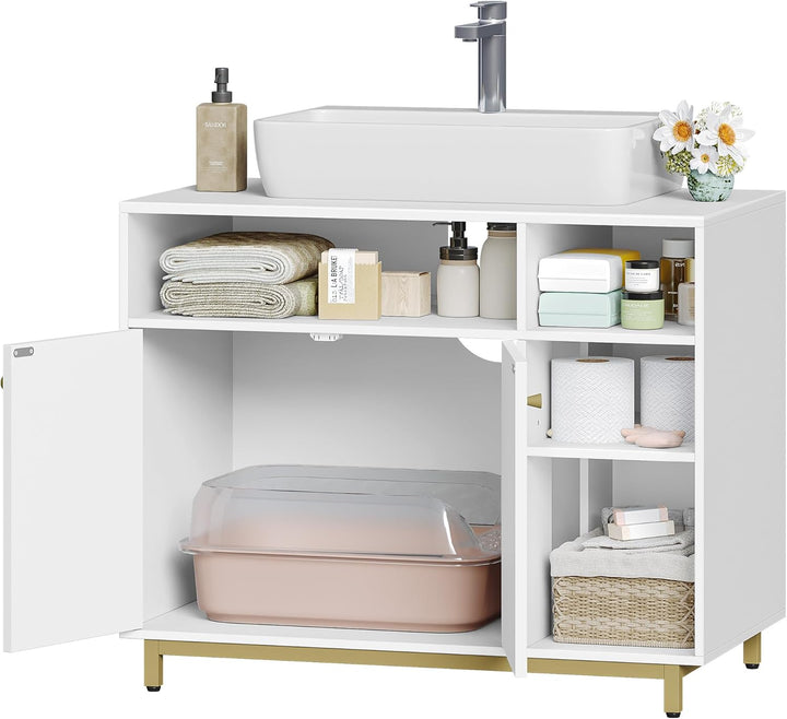 Hzuaneri Katzenschrank, Katzenklo Schrank mit Speicherfunktion, 80 x 45 x 65 cm, Waschbeckenuntersch