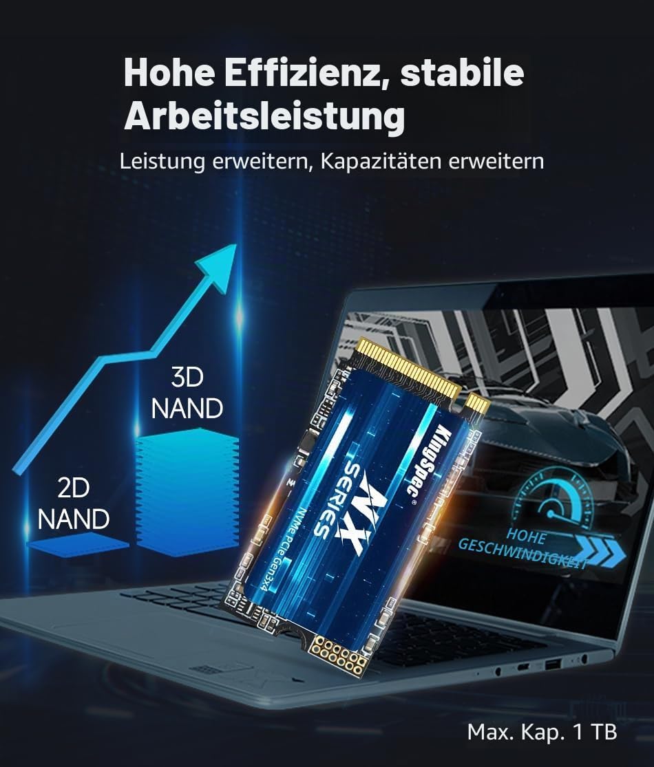 KingSpec 256GB M.2 2242 NVMe SSD - Bis zu 3500 MB/s Lesegeschwindigkeit, PCIe 3.0 SSD mit 3D NAND Fl