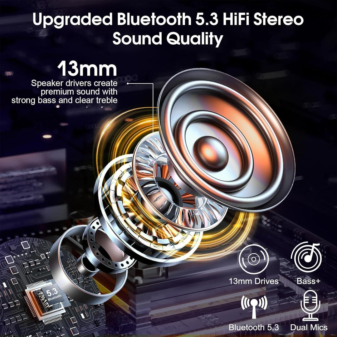 V5.3 Bluetooth Headset, Headset Kabellos Freisprech mit ENC Dual Geräuschunterdrückung Mic, 120 Std