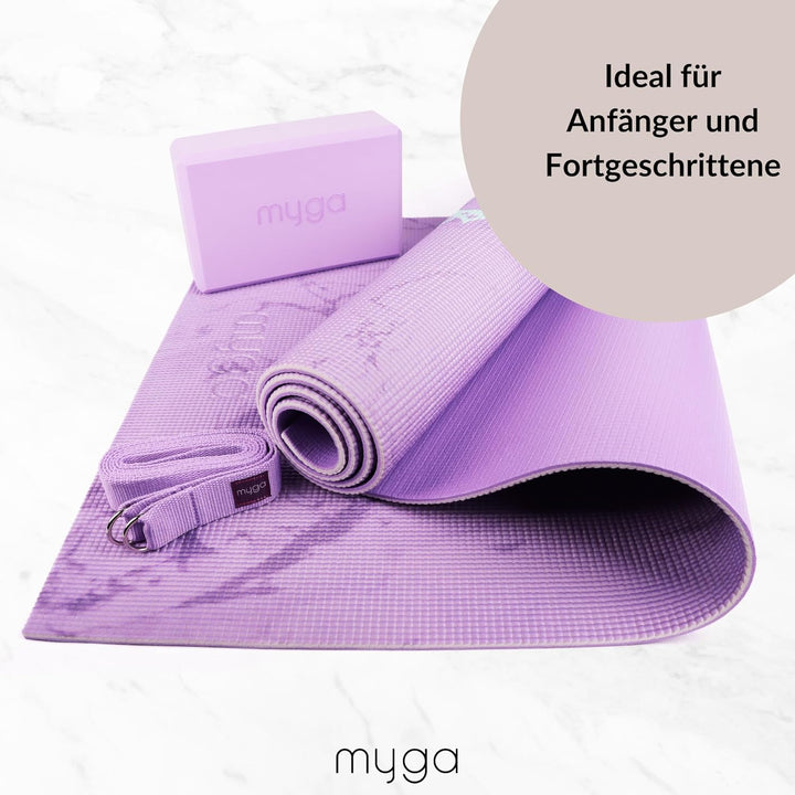 Myga Yoga Starter Kit | Komplettes Set mit Yogamatte, Yogablock & Gurt | rutschfest & Unterstützend