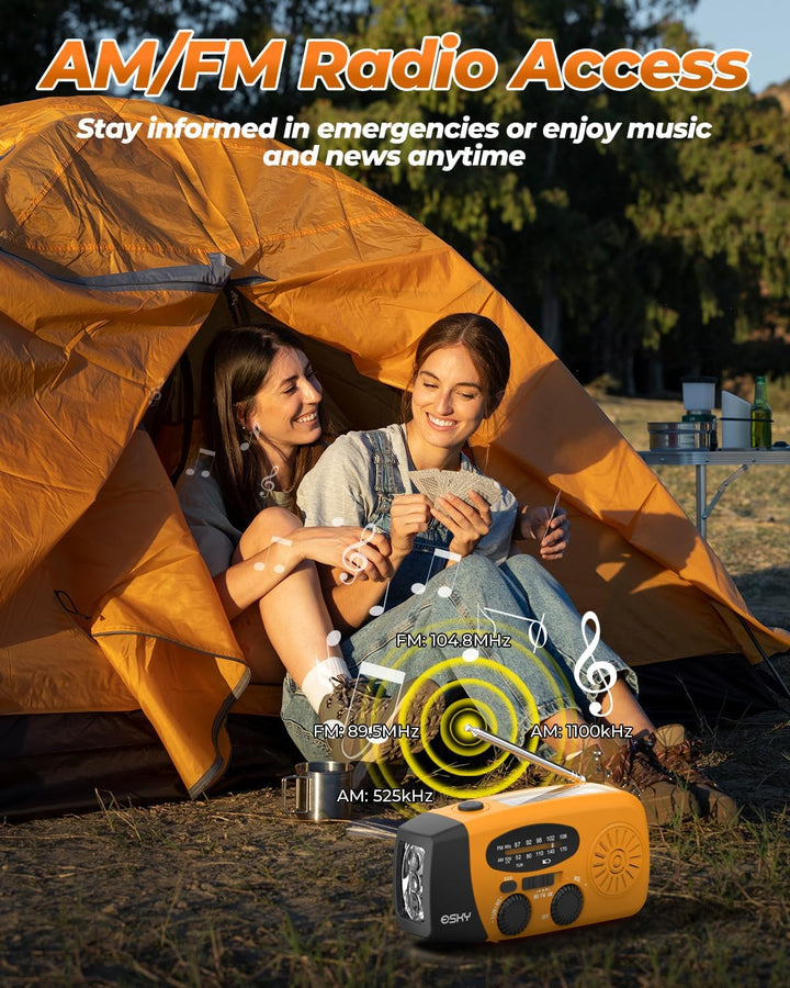 Solar Radio, Esky Kurbelradio AM/FM Wasserdicht Tragbare Radios SOS Alarm Notfallradio mit Power Ban