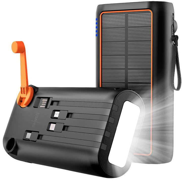 revolt Dynamo Solar Akkupack: Kurbel-Dynamo-Solar-Powerbank, 30.000 mAh, PD 20 W, Super Charge, LED