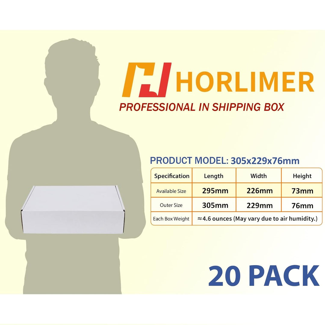 HORLIMER 20 Stück Versandkarton Klein Karton Box, 305x229x76mm Verpackungskartons mit Deckel für War