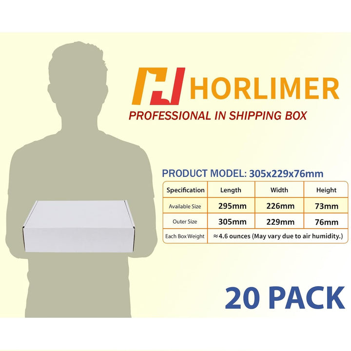 HORLIMER 20 Stück Versandkarton Klein Karton Box, 305x229x76mm Verpackungskartons mit Deckel für War