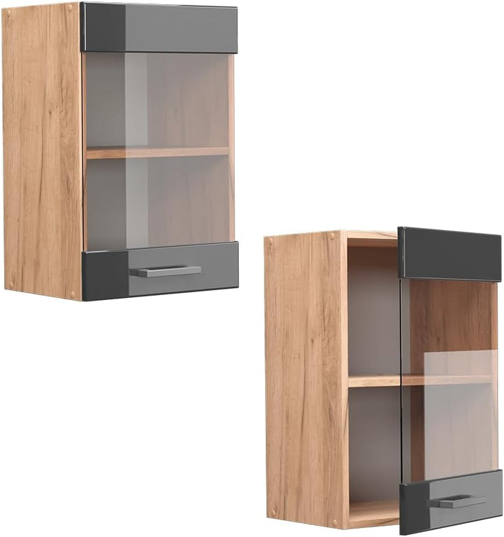 Vicco Küchenschrank Glas R-Line, Anthrazit Hochglanz/Goldkraft Eiche, 40 cm Anthrazit Hochglanz Häng