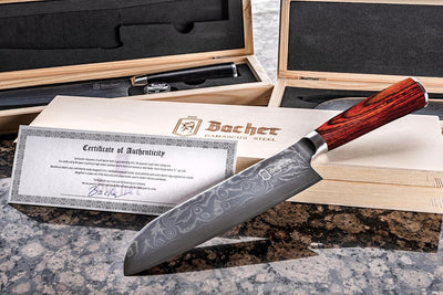 Bacher Santoku Damastmesser 18 cm - Damast Küchenmesser Geschmiedet aus 67 Legen AUS 10V - Profi Sch