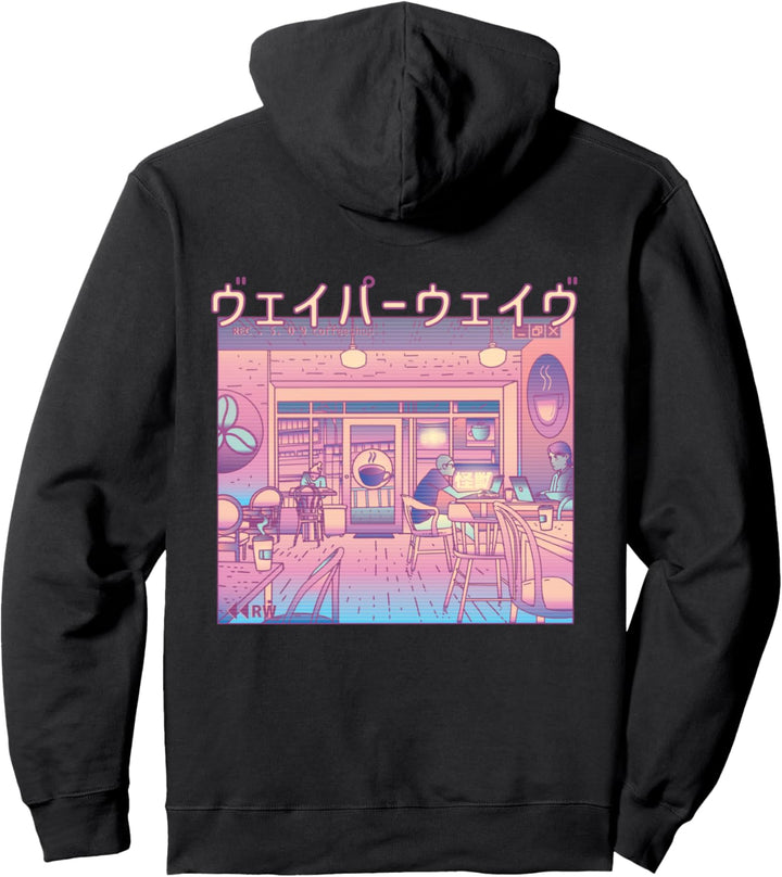 Japanese Coffeeshop, Pink Aesthetic Vaporwave Anime Concept Pullover Hoodie