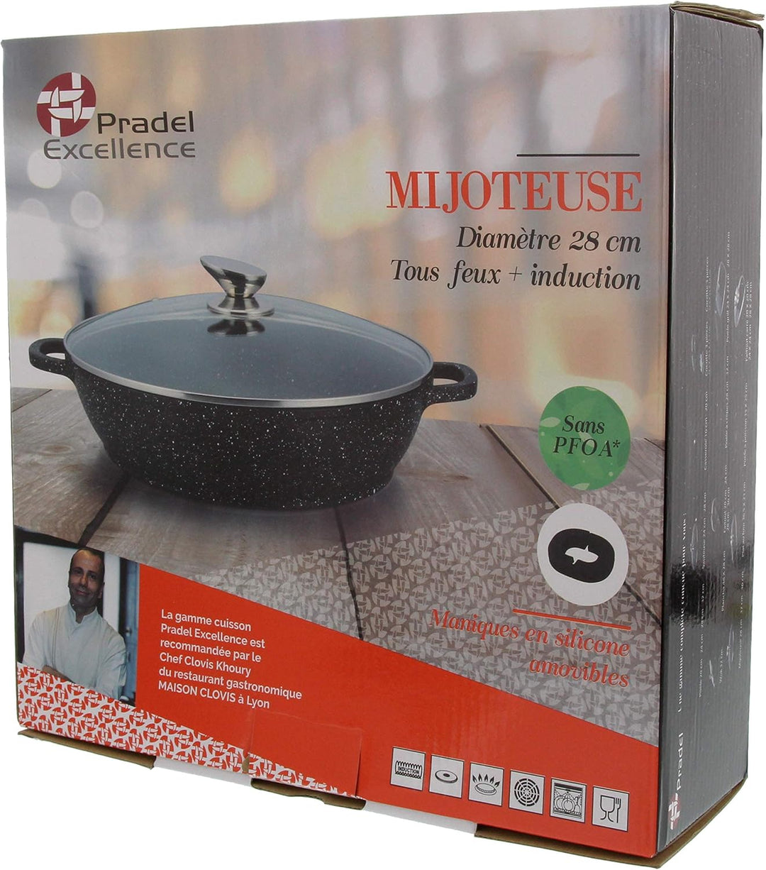 Pradel Excellence 52404M Schongarer mit Deckel, Stein-Optik, Aluminiumguss, Schwarz, 28 x 16 cm