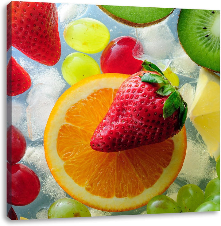 Leckeres buntes Obst, Format: 70x70 auf Leinwand, XXL riesige Bilder fertig gerahmt mit Keilrahmen,