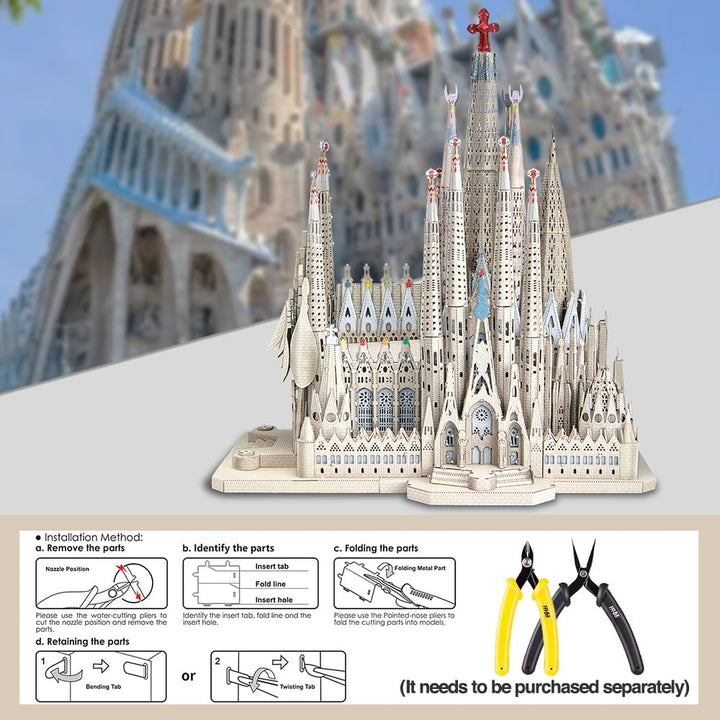 Piececool 3D Puzzle Metall Architecture Sagrada Familia, 3D Metall Puzzle für 340 Edelstahl, Ganzes