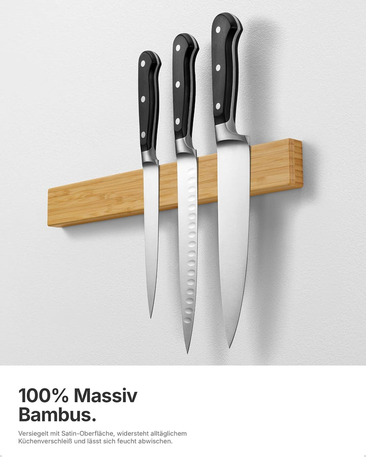 LARHN Magnetleiste für Messer, Magnetischer Messerhalter Wand, Selbstklebend aus Akazienholz, 40 cm
