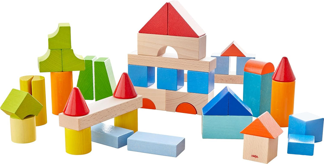 HABA Basis Holzbausteine - 85 Bunte Bausteine mit Baumwolltasche - Made in Germany - ToyAward Gewinn