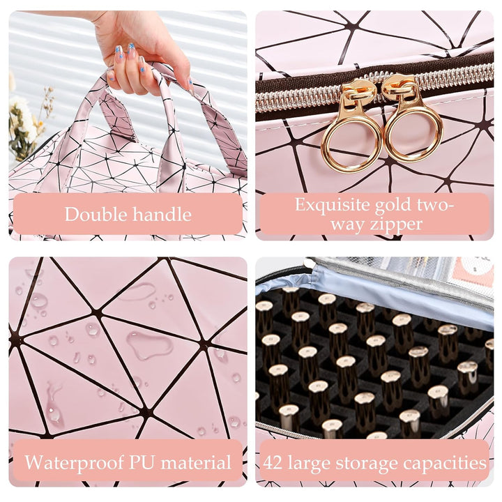 Uross Nagellack Organizer für 42 Nagellackflaschen und 1 LED-Nagellampe, Nagellack Aufbewahrung Tasc