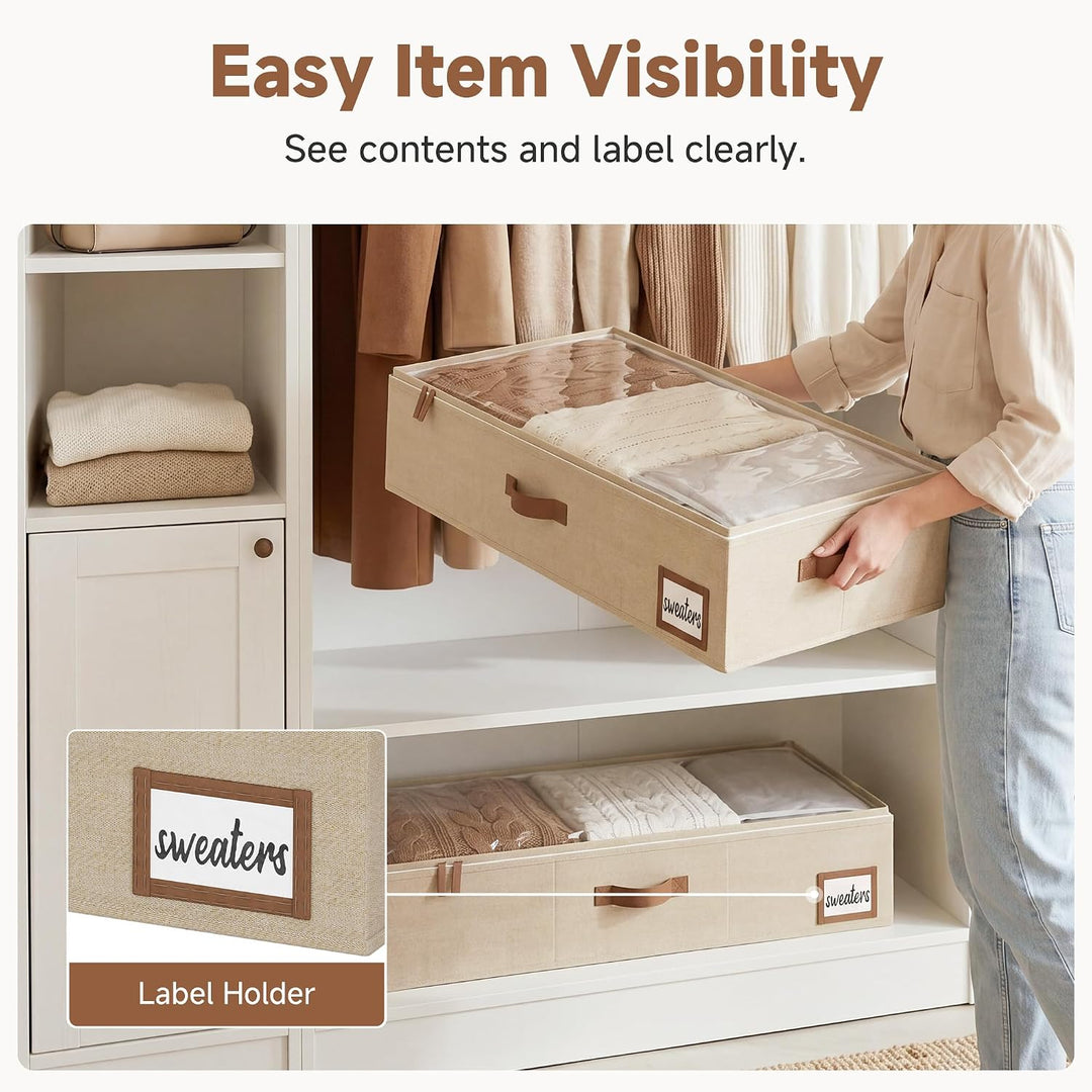 StorageWorks Unterbett Aufbewahrung, grosse Unterbett Aufbewahrungsbox mit Deckel Stoff, faltbare Un