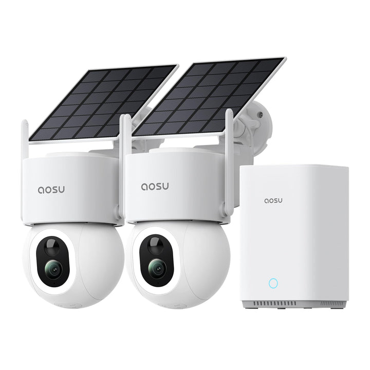 aosu 4K 8MP D1 Max Überwachungskamera Aussen Solar Akku UHD & aosuBase 2.0 mit Licht 360° PTZ, 2 Cam