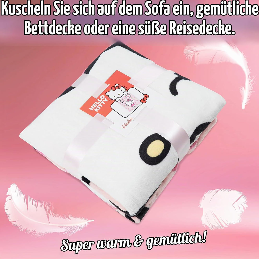 Hello Kitty Kuscheldecke, Flauschige Fleecedecke 150 x 130 cm - Geschenke für Frauen