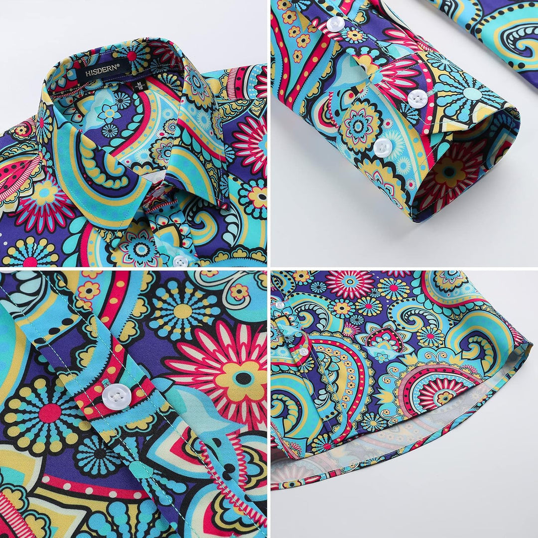 HISDERN Weihnachtshemden für Herren, langärmelig, Button-Down-Shirt, Urlaub, lustige Weihnachts-Shir