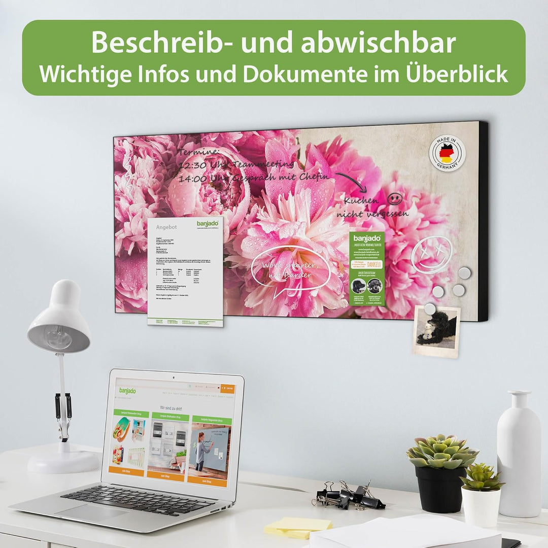 banjado Magnettafel schwarz 78 x 37cm / Magnetwand Metall/Magnetpinnwand als Memoboard/Pinnwand Magn