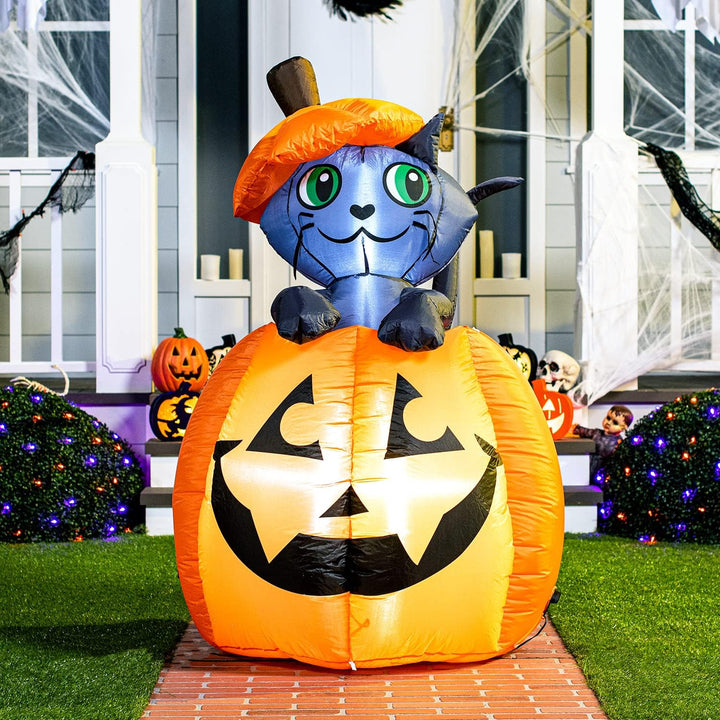 Joiedomi 1,5 m Halloween aufblasbare animierte Kitty Katze auf Kürbis aufblasbare Hof Dekoration mit