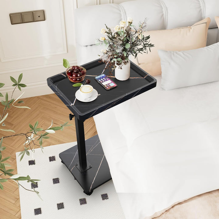 Beistelltisch mit Rollen, Beistelltisch Höhenverstellbar haben 360° Rotierend, C-Form Sofa tisch für