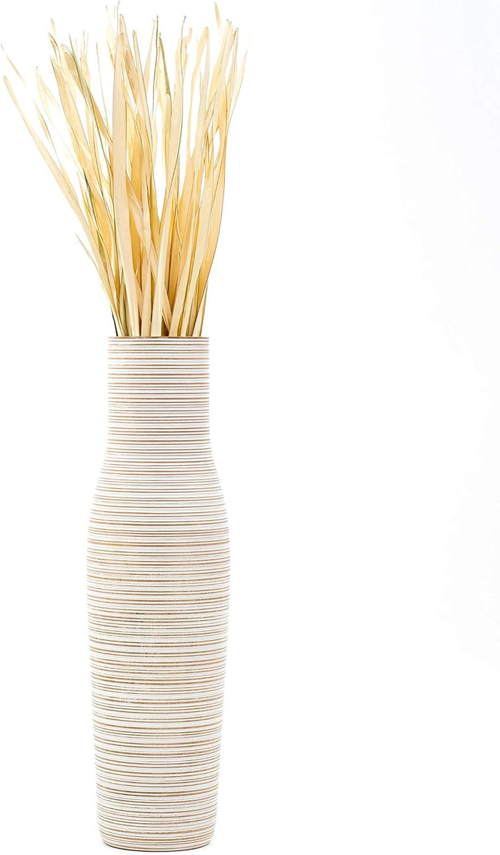 Leewadee Grosse Bodenvase für Dekozweige hohe Standvase Design Holzvase, Holz, 90 cm, White wash 90