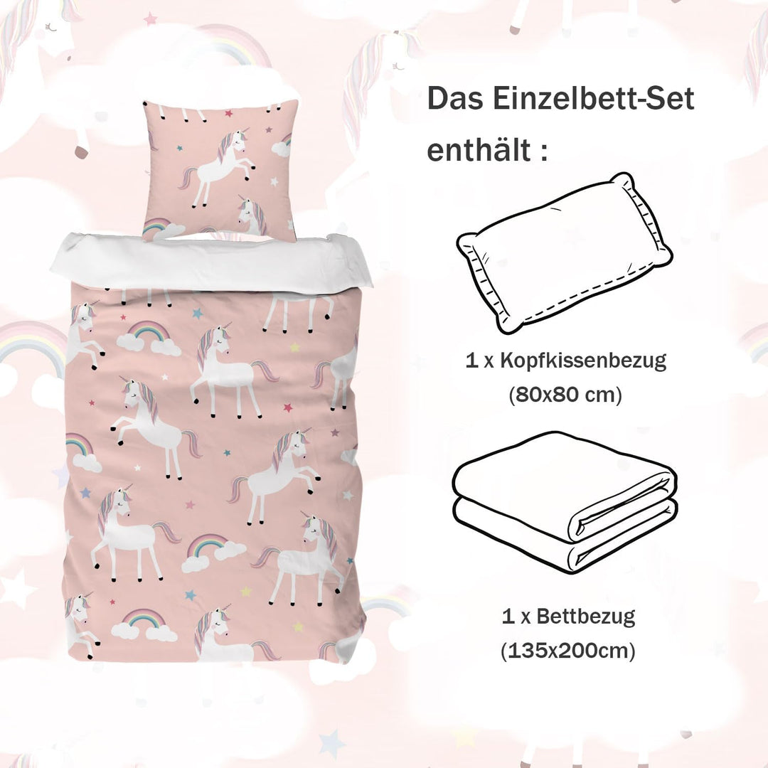 DJDEA Einhorn Bettwäsche Kinder 135x200 Mädchen Weich Mikrofaser,Einhorn Motiv Kinderbettwäsche mit
