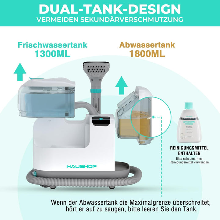 HAUSHOF Waschsauger mit Dampffunktion, StainZapper Vapo Teppichreiniger Polsterreiniger Gerät mit Wa