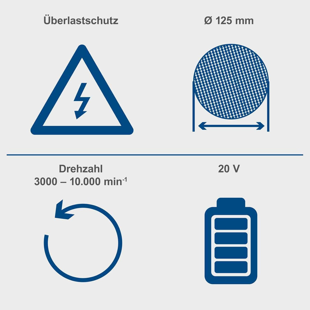 Scheppach Akku Winkelschleifer BC-AG125-X | SchleifscheibenØ 125mm | Drehzahl 2500‒10000 min-1 in 6