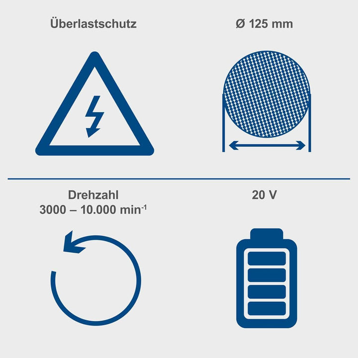 Scheppach Akku Winkelschleifer BC-AG125-X | SchleifscheibenØ 125mm | Drehzahl 2500‒10000 min-1 in 6